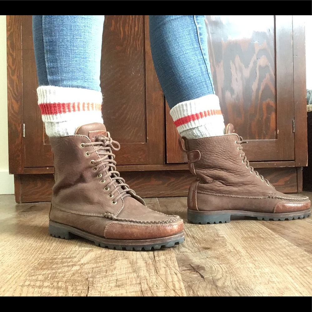 Cole Haan Brown Leather Lace-Up Moc Toe Boots